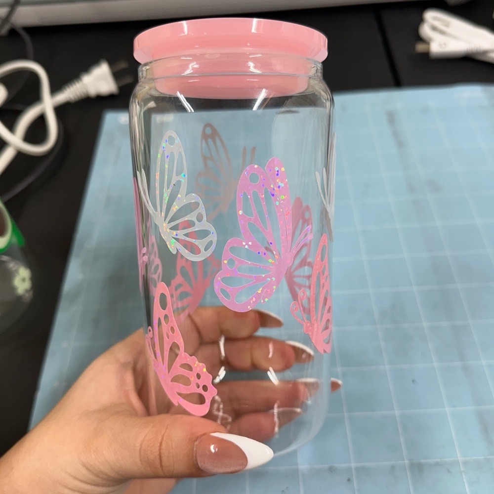 Pink Butterfly Glass Jar